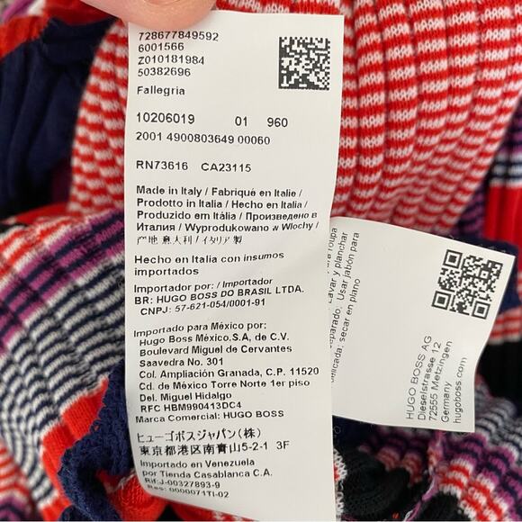Hugo Boss Ruffled Hem Sleeve Stripe Knit Stretchy Sweater size medium Red Blue - Picture 8 of 9